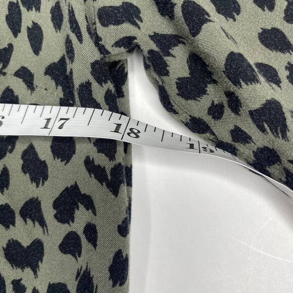 H&M Divided Khaki Green Leopard Print Button Up Tie Waist Mini Dress Sz 12 - Picture 7 of 12